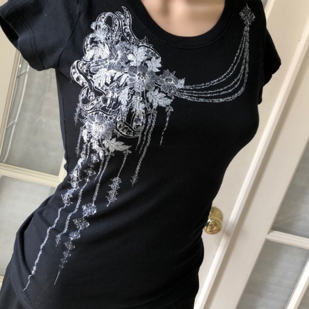 Express black and white embellished stretchy tee